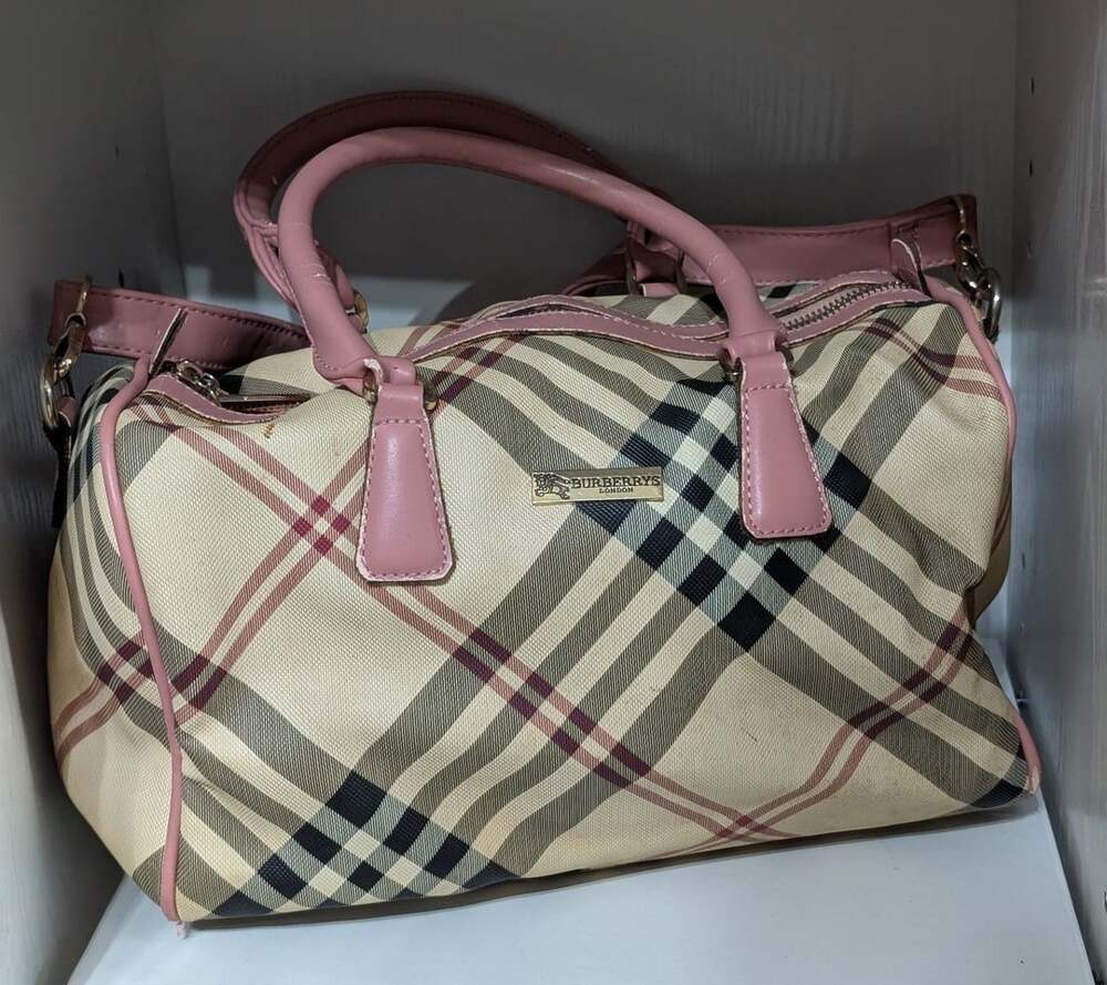 Burberrys London Nova Check Bowling Handbag Pink Trim